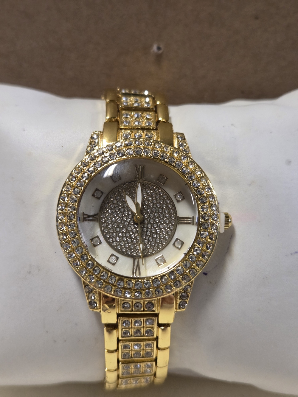 Gold Crystal-Studded Women's Bracelet Watch